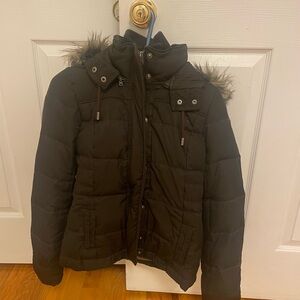 Abercrombie & Fitch Dark Bomber Jacket with Fur Hood